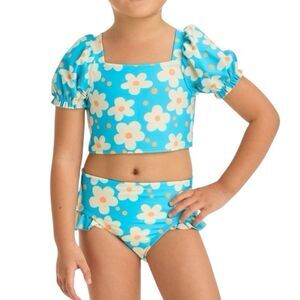 NEW Cat & Jack Baby Girls' Puff Sleeve Bikini Set Blue Floral 12 Month
